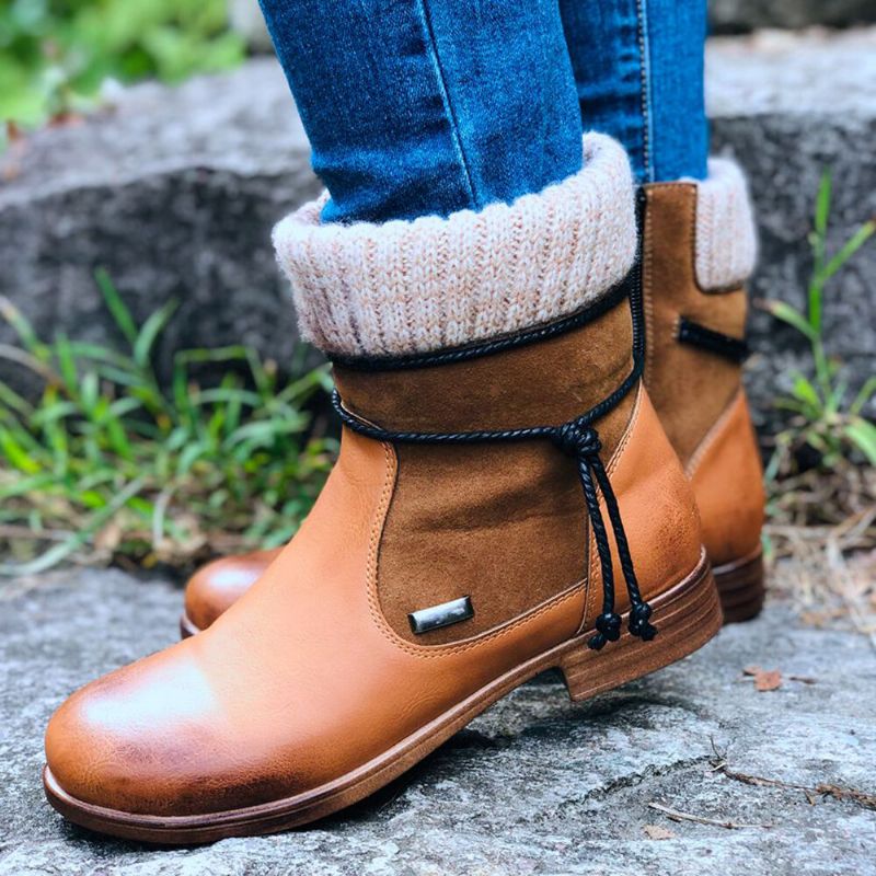 Bottes D'épissure De Chaussettes D'hiver Quotidiennes Rétro Chaudes Pour Femmes De Grande Taille