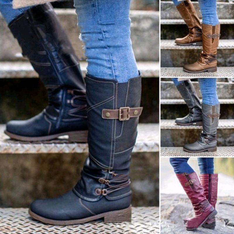 Bottes D'équitation Mi-mollet À Enfiler Avec Boucle En Métal Pour Femmes