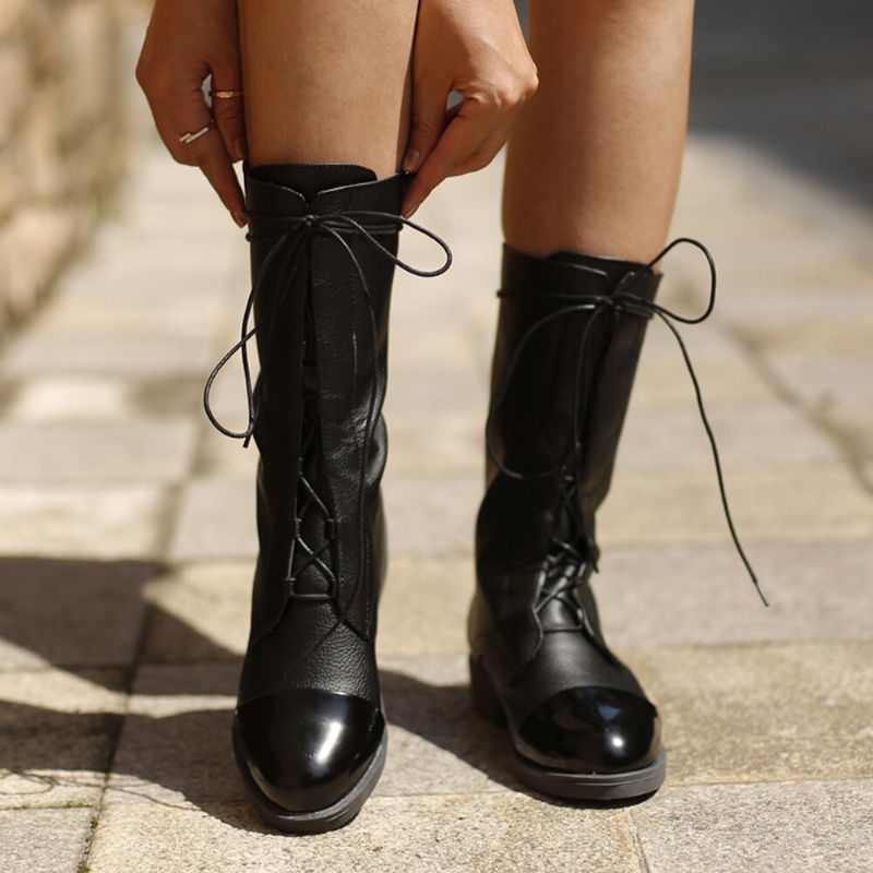 Bottes D'équitation Mi-mollet À Lacets Pour Femmes De Grande Taille