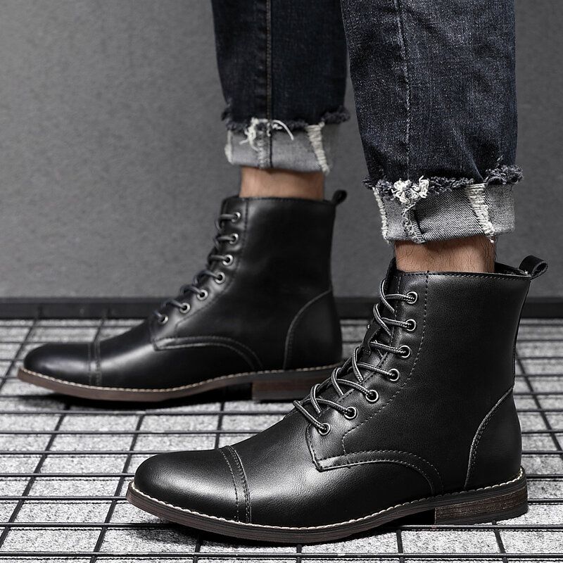 Bottes Habillées En Cuir De Style Britannique Faites À La Main Rétro Pour Hommes