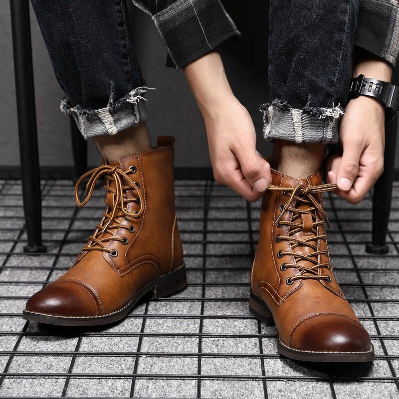 Bottes Habillées En Cuir De Style Britannique Faites À La Main Rétro Pour Hommes