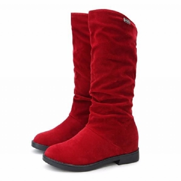 Bottes Mi-mollet Chaudes En Daim De Couleur Unie Pour Femmes