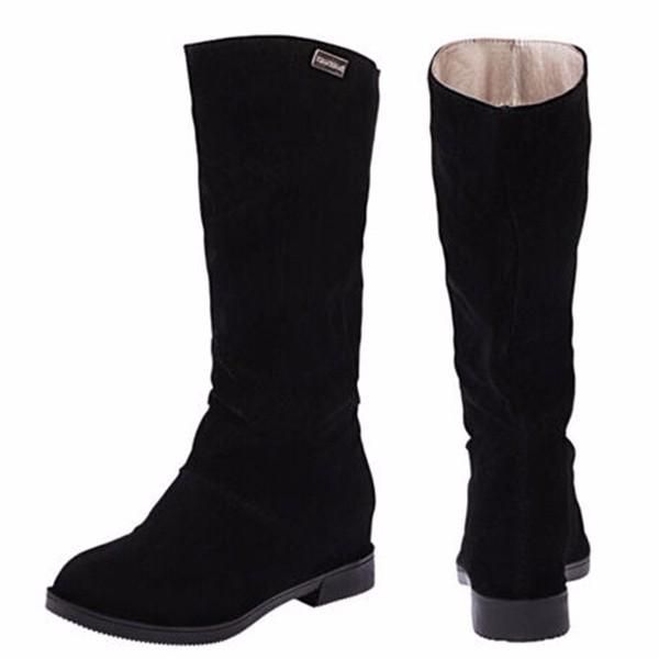 Bottes Mi-mollet Chaudes En Daim De Couleur Unie Pour Femmes