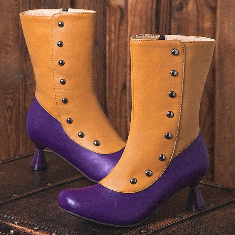 Bottes Mi-mollet Confortables À Talons Coniques Confortables Et À Glissière Latérale Pour Femmes De Grande Taille