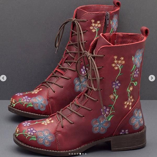 Bottes Mi-mollet À Fleurs Rétro Pour Femmes