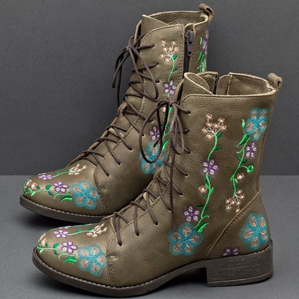 Bottes Mi-mollet À Fleurs Rétro Pour Femmes