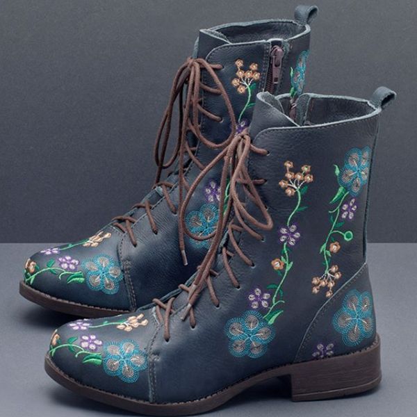 Bottes Mi-mollet À Fleurs Rétro Pour Femmes