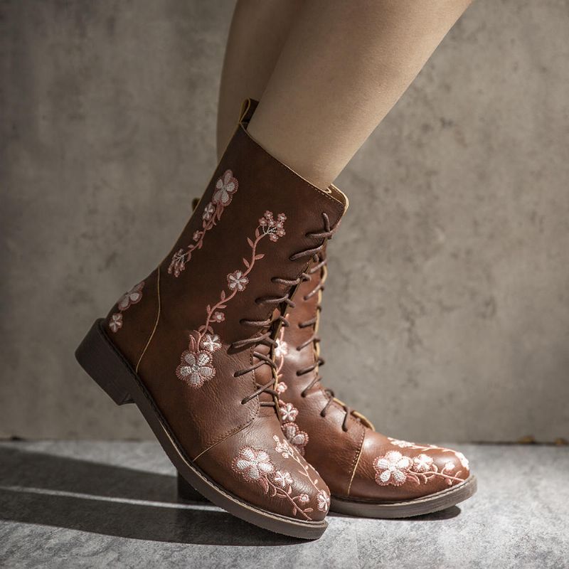 Bottes Mi-mollet À Fleurs Rétro Pour Femmes