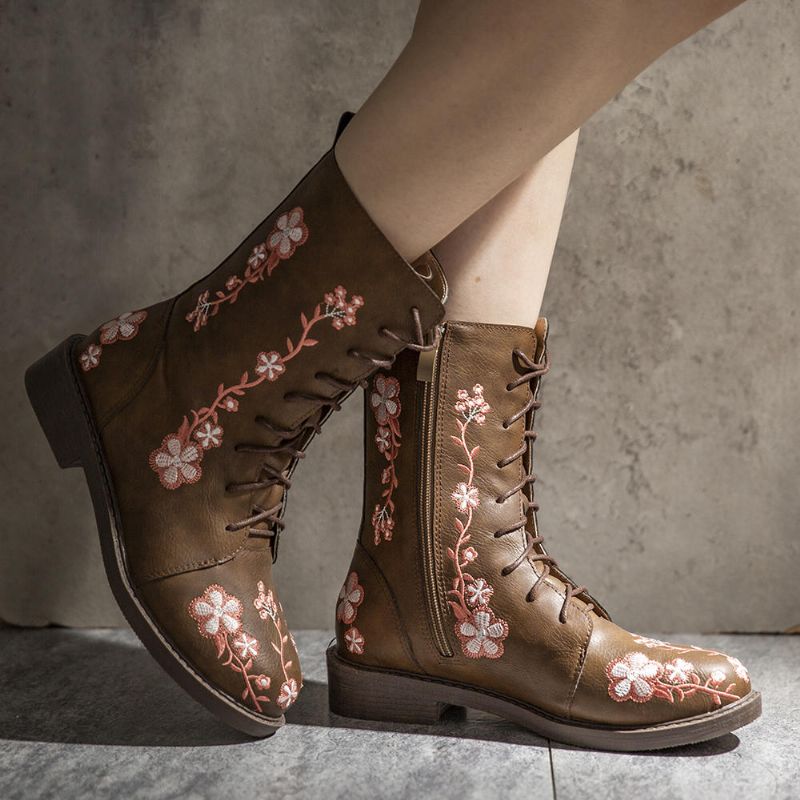 Bottes Mi-mollet À Fleurs Rétro Pour Femmes