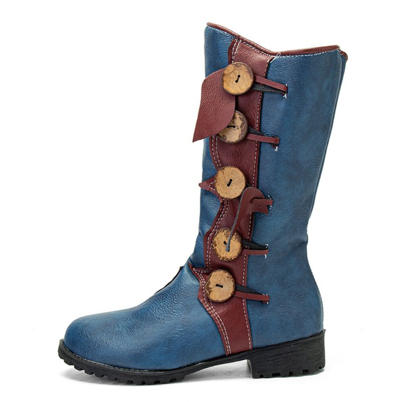 Bottes Mi-mollet Imperméables À Tête Ronde En Cuir Pu Pour Femmes Antidérapantes Et Résistantes À L'usure