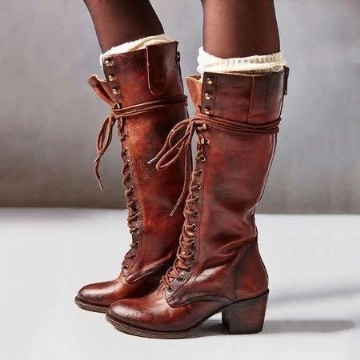 Bottes Mi-mollet À Lacets Rétro Pour Femmes Grande Taille