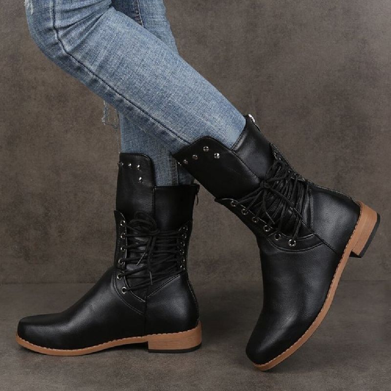 Bottes Mi-mollet Mi-mollet À Rivet Rétro Pour Femme