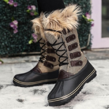 Bottes De Neige Mi-mollet Antidérapantes À Fourrure Solide Pour Femmes