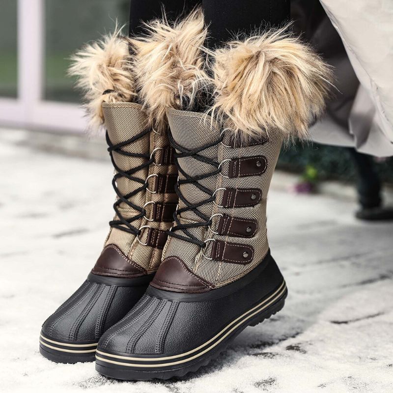 Bottes De Neige Mi-mollet Antidérapantes À Fourrure Solide Pour Femmes