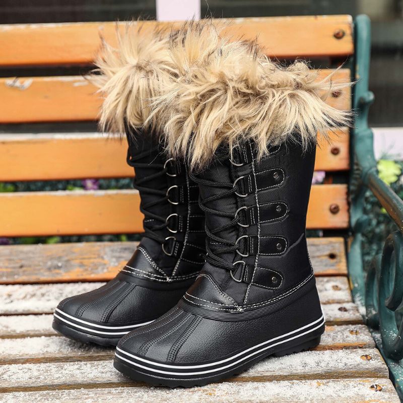 Bottes De Neige Mi-mollet Antidérapantes À Fourrure Solide Pour Femmes