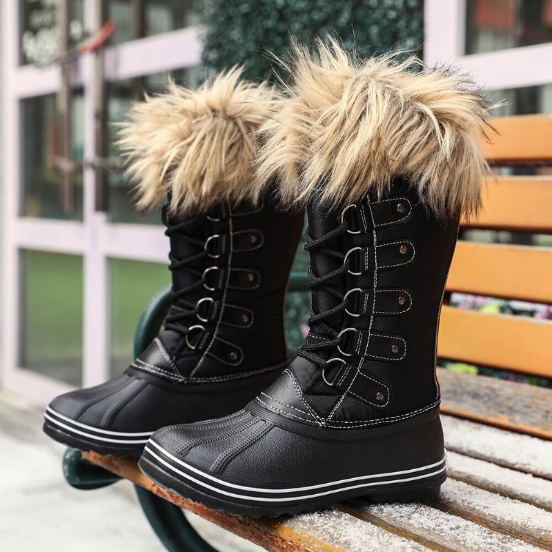 Bottes De Neige Mi-mollet Antidérapantes À Fourrure Solide Pour Femmes