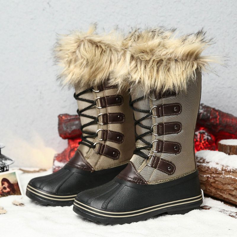 Bottes De Neige Mi-mollet Antidérapantes À Fourrure Solide Pour Femmes