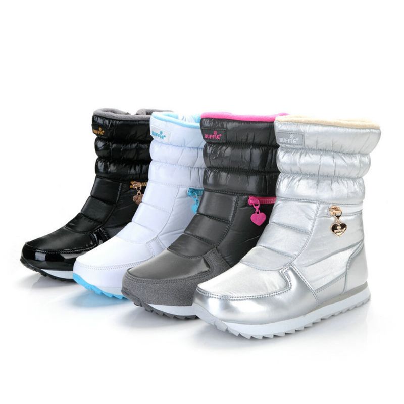 Bottes De Neige Mi-mollet Imperméables Avec Doublure En Fourrure Chaude Pour Femmes