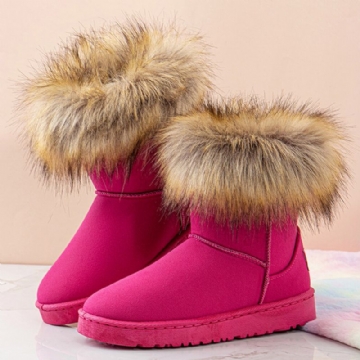 Bottes De Neige Plates Confortables En Daim De Couleur Unie Pour Femmes