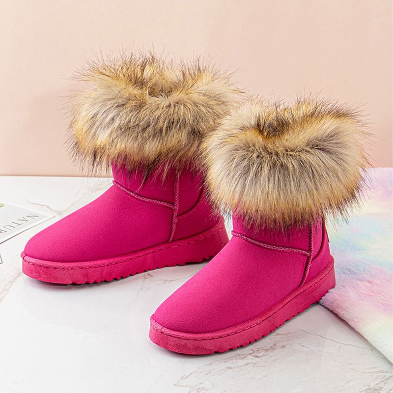 Bottes De Neige Plates Confortables En Daim De Couleur Unie Pour Femmes