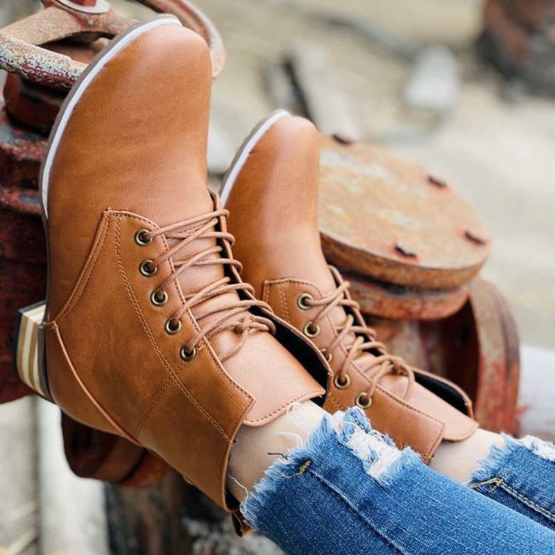 Bottes D'outillage Marron Plates Confortables À Fermeture Éclair Latérale Pour Femmes De Grande Taille