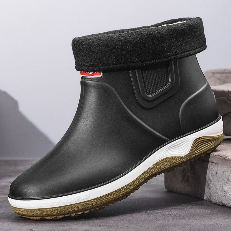 Bottes De Pluie À Enfiler Antidérapantes Pour Hommes Avec Doublure En Peluche Chaude