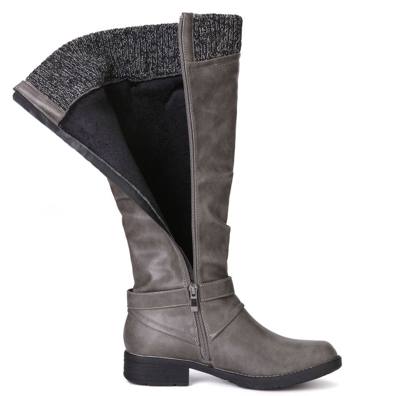 Bottes À Revers En Cuir De Laine Chaude Pour Femmes Couleur Unie Boucle Taille-zip Bottes Hautes Au Genou