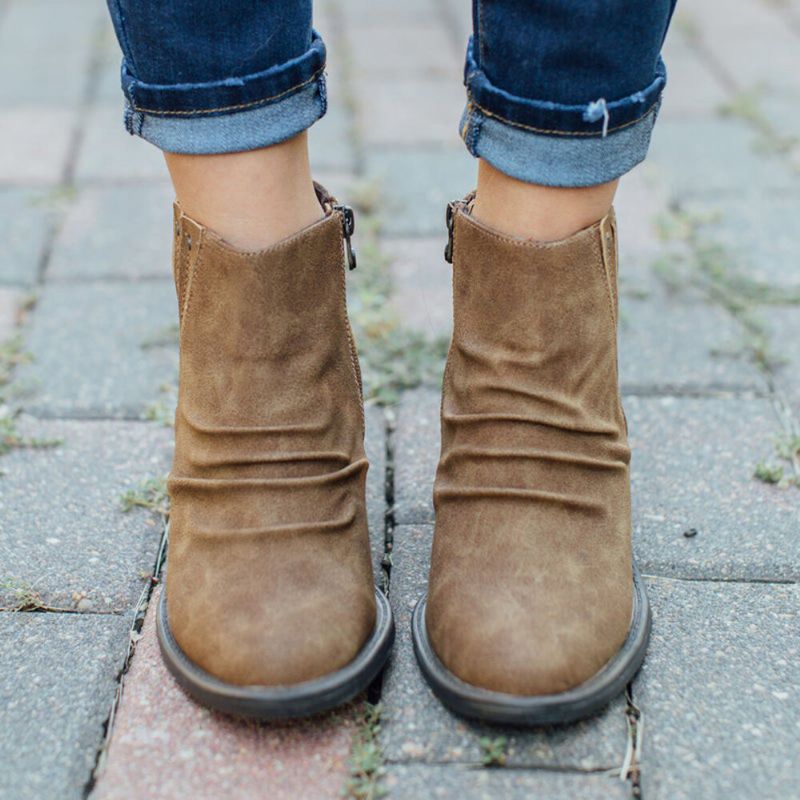 Bottes À Talons Épais Rétro Décontractées Pour Femmes De Grande Taille