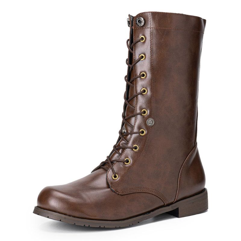 Bottes Western À Lacets Décontractées À Boutons Rétro Pour Hommes