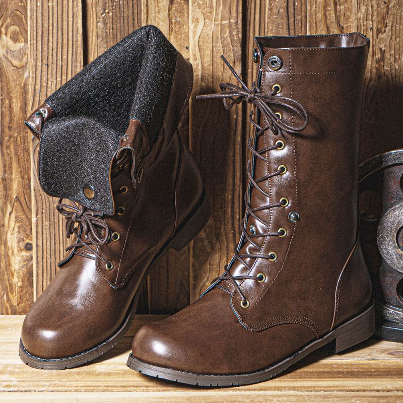 Bottes Western À Lacets Décontractées À Boutons Rétro Pour Hommes