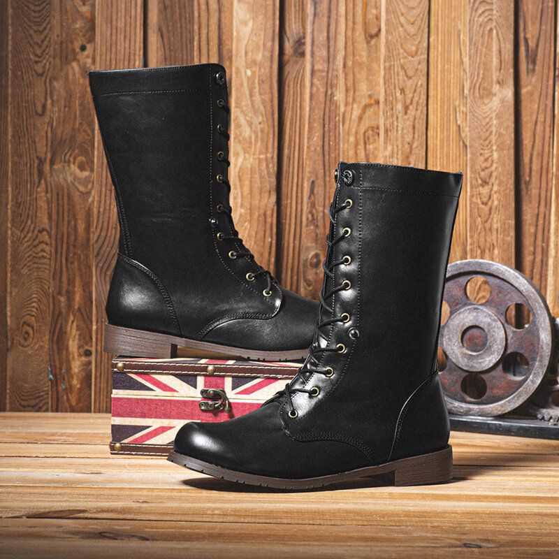 Bottes Western À Lacets Décontractées À Boutons Rétro Pour Hommes