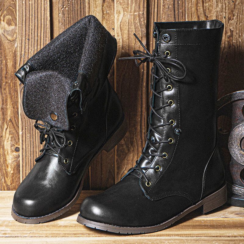 Bottes Western À Lacets Décontractées À Boutons Rétro Pour Hommes