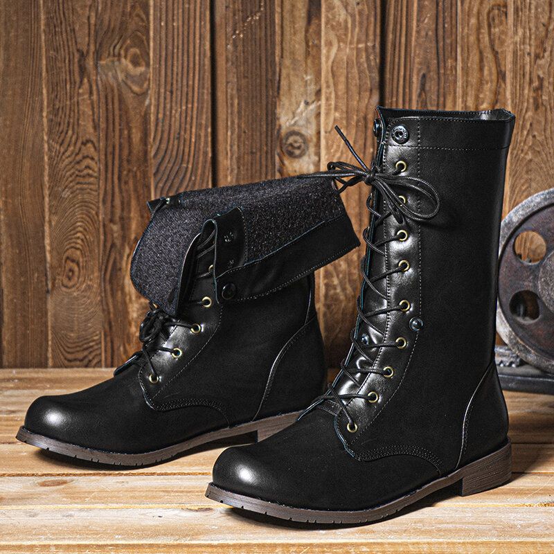 Bottes Western À Lacets Décontractées À Boutons Rétro Pour Hommes