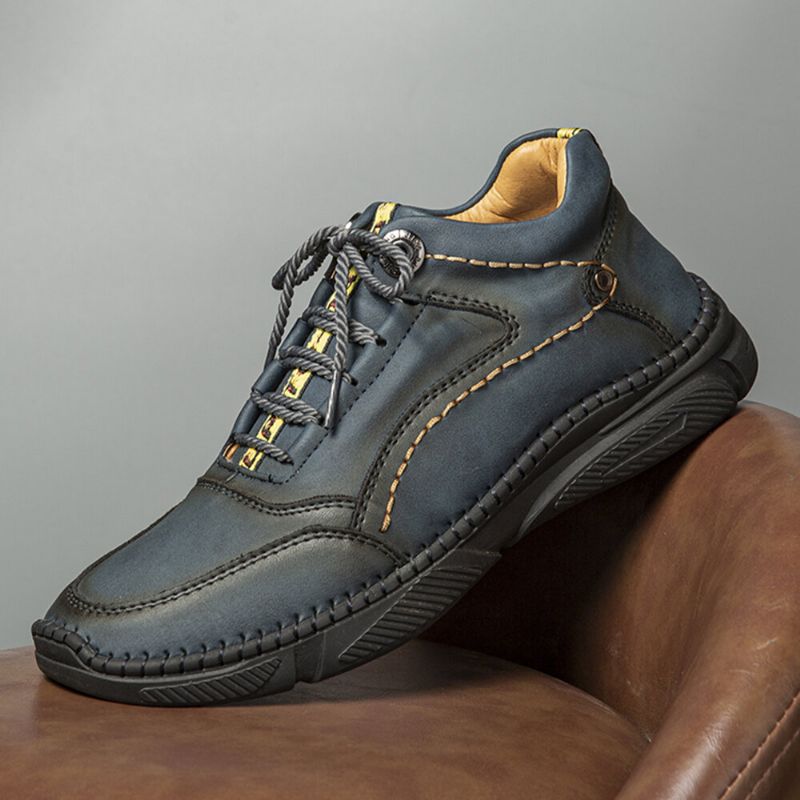 Bottines Chaudes Antidérapantes En Cuir Microfibre Cousues À La Main Pour Hommes