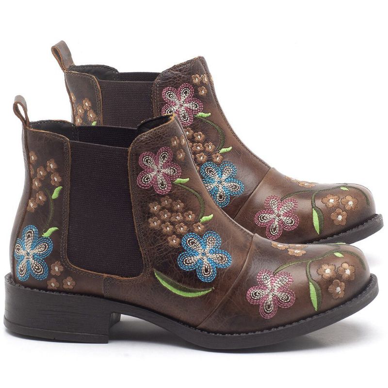 Bottines Chelsea Confortables À Porter Avec Broderie Florale Rétro Pour Femmes