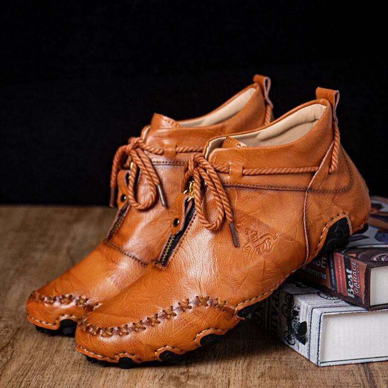 Bottines De Conduite À Lacets Avec Fermeture Éclair Sur Le Devant Pour Hommes