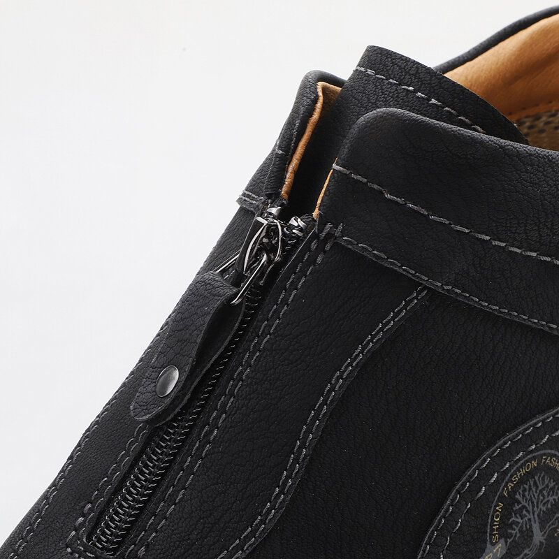 Bottines En Cuir Microfibre Cousues À La Main Avec Fermeture À Glissière Pour Hommes