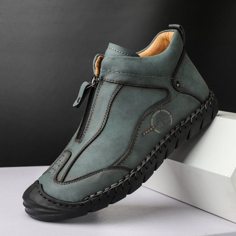 Bottines En Cuir Microfibre Cousues À La Main Avec Fermeture À Glissière Pour Hommes