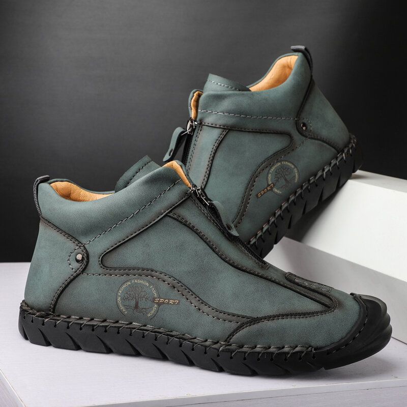 Bottines En Cuir Microfibre Cousues À La Main Avec Fermeture À Glissière Pour Hommes