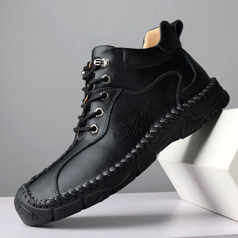 Bottines En Cuir De Vachette À Bout Cousu À La Main Pour Hommes