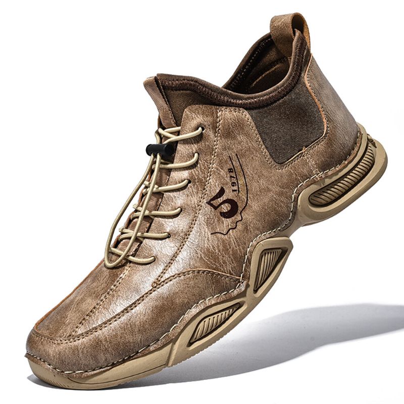 Bottines Décontractées Antidérapantes En Cuir Microfibre Cousues À La Main Pour Hommes