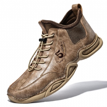 Bottines Décontractées Antidérapantes En Cuir Microfibre Cousues À La Main Pour Hommes