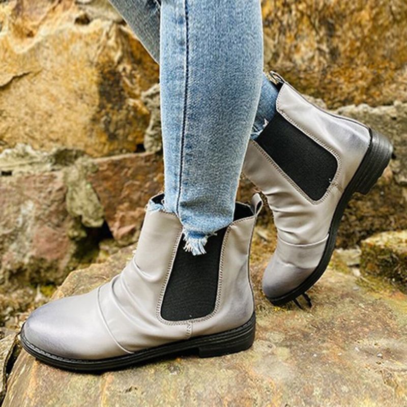 Bottines Décontractées À Bout Rond Et Talon Bas Pour Femme Grande Taille