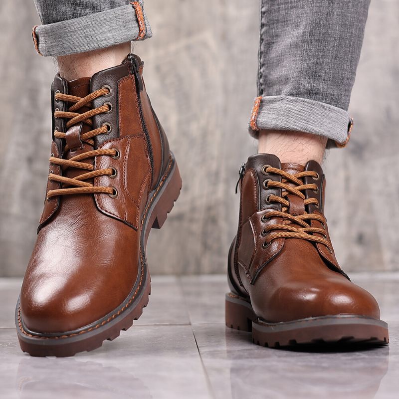 Bottines Décontractées En Cuir Souple Style Cowboy Rétro Pour Hommes