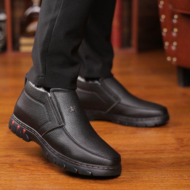 Bottines Décontractées Pour Hommes En Cuir Microfibre Chaud Avec Doublure En Peluche