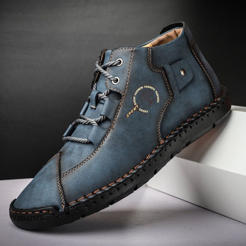 Bottines Décontractées Pour Hommes En Microfibre Cousues À La Main Avec Semelle Souple Et Respirante