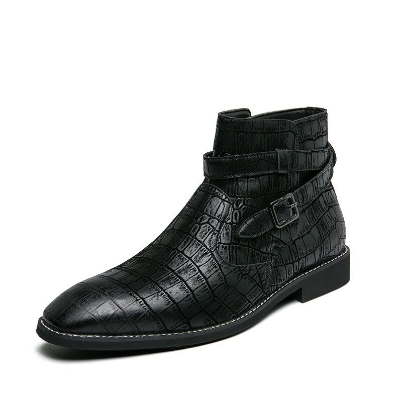 Bottines À La Mode Pour Hommes En Cuir Gaufré Avec Boucle En Métal