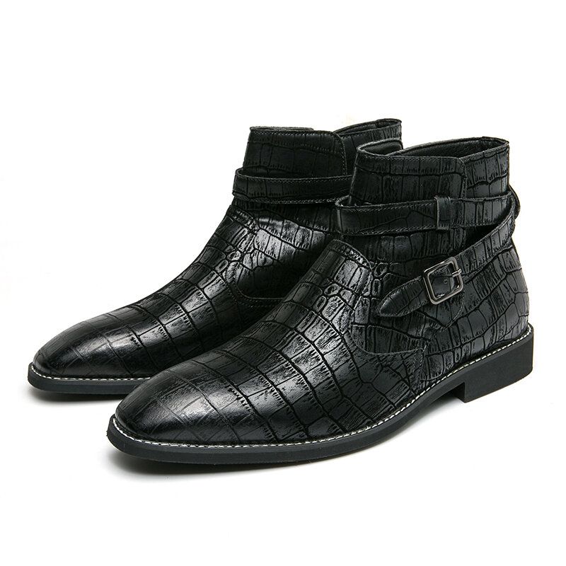 Bottines À La Mode Pour Hommes En Cuir Gaufré Avec Boucle En Métal