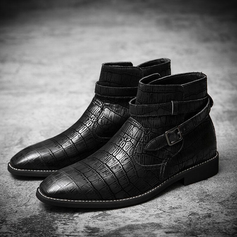 Bottines À La Mode Pour Hommes En Cuir Gaufré Avec Boucle En Métal