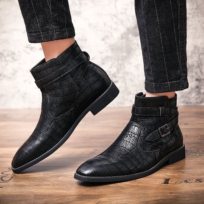 Bottines À La Mode Pour Hommes En Cuir Gaufré Avec Boucle En Métal